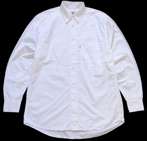 ★90s イタリア製 Levi'sリーバイス ロゴ刺繍 ボタンダウン コットンシャツ 白 S★ユーロ オールド ワンポイント ホワイト オーバーサイズ