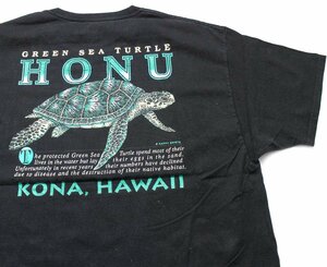 ★Hanes GREEN SEA TURTLE HONU KONA,HAWAII カメ 両面プリント コットンTシャツ 黒 XL★ハワイ ブラック オーバーサイズ ビッグサイズ