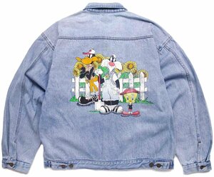 ★90s LOONEY TUNES ダフィーダック シルベスター トゥイーティー パッチ付き デニムジャケット 4ポケット XL★オールド キャラ レディース