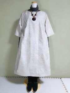 着物リメイク　大島紬　上品ワンピース/ゆったりめ重ね着個性的古布ハンドメイド一点物