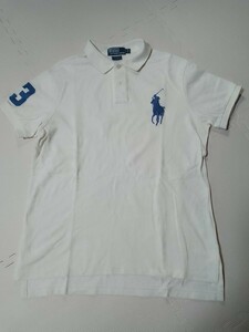 POLO ラルフローレン　ビッグポニー 刺繍 鹿の子 メンズ半袖 白 ポロシャツ