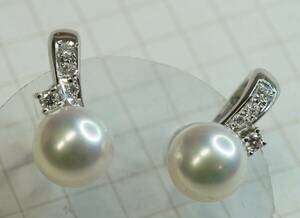 真珠ダイヤ　0.12ct　イヤリング　pt900 大網てんとう虫　G17-421-16