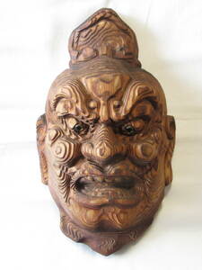 ◆屋久杉 木彫り「仁王 面」在銘有 神楽 狂言面 魔除け 伝統工芸 