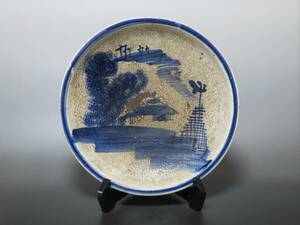  Seto . Indigo Seto blue and white ceramics landscape writing shaku plate folkcraft goods Meiji era 