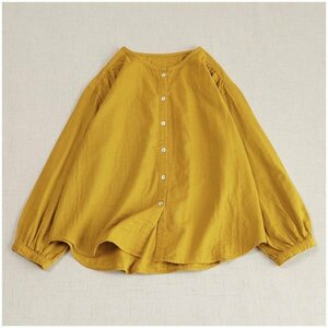 m240324 tunic outer garment double gauze cotton 100% adult possible love shirt dressing up free size blouse natural yellow 