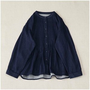 m240324 tunic outer garment double gauze cotton 100% small . stripe pattern hida adult possible love shirt free size blouse natural navy 