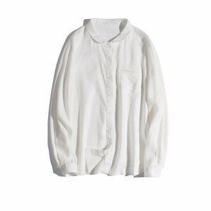 10点送料無料yh c1上着2207 ワイシャツ Lサイズ ホワイト 麻100％ リネン ゆったりとした 通気性抜群の画像1