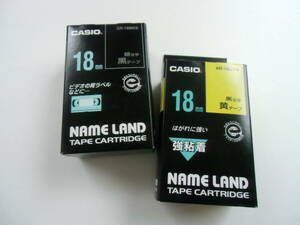 【新品ジャンク】CASIO カシオ ネームランド テープカートリッジ 18mm 　XR-18GYW黄・XR-18BKS（シルバー文字）