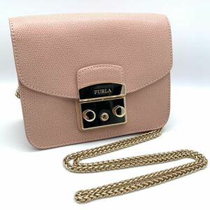 【美品】 FURLA フルラ チェーンショルダーバッグ メトロポリス ピンク ゴールド金具 保存袋 