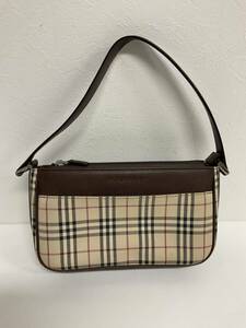 営ST169-60◆ BURBERRY バーバリー ノバチェック ナイロンキャンバス×レザー ハンドバッグ 肩掛けショルダーバッグ