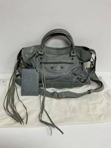 営AD754-100◆ BALENCIAGA／バレンシアガ ザシティ 2WAY 115748 ライトブルー系 2WAY ショルダーバッグ ミラー付きハンドバッグ 