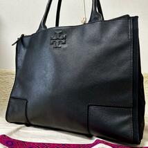 美品 Tory Burch トリーバーチ トートバッグ ショルダー 3層式 レザー ブラック黒 A4収納可 ビジネス 鞄_画像1