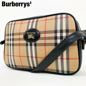 【1円/美品】 Burberry バーバリー ショルダーバッグ カメラ ノバチェック レザー キャンバス 斜め掛け クロスボディ 肩がけ ホースロゴ