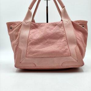 【レアカラー/1円】 BALENCIAGA バレンシアガ ネイビーカバスS ハンドバッグ ミニトート ピンク ラムスキンレザー 希少 ロゴ シワ加工の画像2