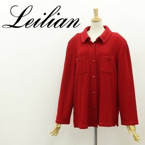 ◆Leilian レリアン カラフルネップ ウール シャツ ジャケット 赤 レッド 15+ 大きいサイズ