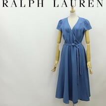 国内正規品◆POLO RALPH LAUREN ポロ ラルフローレン リネン100％ ラップ ロング ワンピース ライトブルー 4_画像1