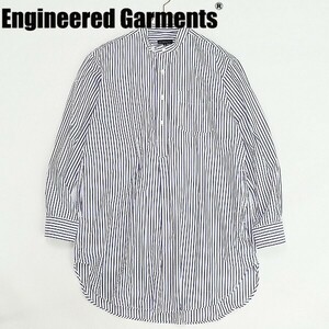 ◆Engineered Garments エンジニアード ガーメンツ ストライプ柄 バンドカラー ロング シャツ ブルー×ホワイト S