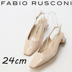 *FABIO RUSCONI fabio rusko-ni enamel square tu back strap low heel pumps pink beige 38