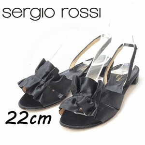 ◆Sergio Rossi セルジオロッシ フリル バックストラップ フラット サンダル 黒 ブラック 35