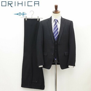 ◆ORIHICA オリヒカ シャドーストライプ柄 2釦 3ピース スーツ セットアップ 黒 ブラック A5