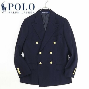 美品 ヴィンテージ 90's◆POLO RALPH LAUREN ポロ ラルフローレン ウール 金釦 ダブル 紺ブレザー ジャケット ネイビー 140 (キッズ)