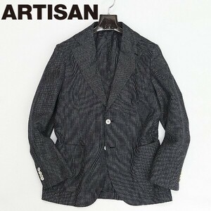 ◆ARTISAN アルチザン シルク混 リネン 2釦 ジャケット チャコールネイビー S