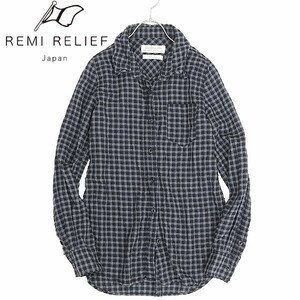 ◆REMI RELIEF The Golden State レミレリーフ チェック柄 長袖 シャツ ブラック×グレー M