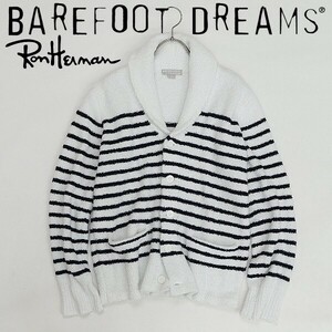 ◆BAREFOOT DREAMS for Ron Herman ベアフット ドリームズ×ロンハーマン C526 ボーダー柄 カーディガン 白 ホワイト×ダークネイビー M