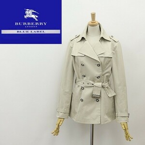 ◆BURBERRY BLUE LABEL バーバリー ブルーレーベル 裏地チェック柄 コットン スプリング トレンチ コート ライトベージュ 38