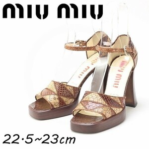 *miumiu MiuMiu python leather patchwork ankle strap tea n key heel sandals 