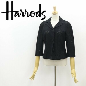 ◆Harrods ハロッズ 花柄 総レース コットン 七分袖 ジャケット 黒 ブラック 1