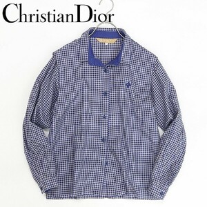  Vintage *Christian Dior SPORTS Christian Dior check pattern Logo embroidery cotton long sleeve shirt M