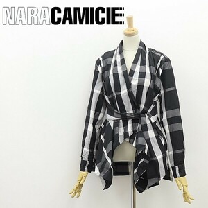 ◆NARACAMICIE ナラカミーチェ チェック柄 ウエストリボン ボタンレス カーディガン 2