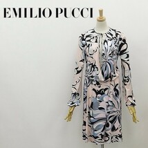 ◆EMILIO PUCCI エミリオ プッチ プッチ柄 ジャージー カシュクール風 ブラウジング ワンピース 40_画像1