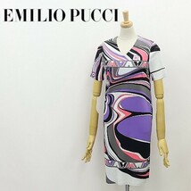 イタリア製◆EMILIO PUCCI エミリオ プッチ プッチ柄 ジャージー Vネック ワンピース 38_画像1