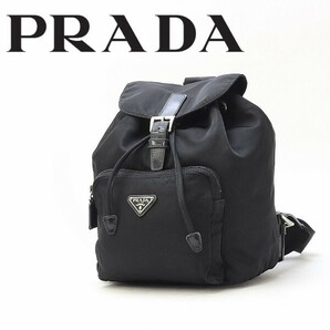 ◆PRADA プラダ ナイロン×レザー 巾着 ミニ リュックサック 黒 ブラックの画像1