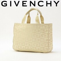 ヴィンテージ◆GIVENCHY ジバンシィ キャンバス×レザー ロゴ総柄 トート ハンド バッグ ベージュ_画像1