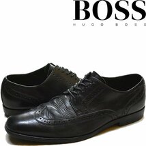 1点物◆ヒューゴボスBOSS黒ウィングチップ革靴レザーシューズ古着メンズ25レディースOKアメカジ90sストリート/スポーツ中古ブランド372001_画像1