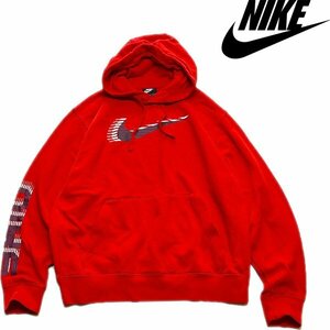 1点物◆ナイキNIKE赤プルオーバースウェットパーカー古着メンズL/XLレディースOKアメカジ90sストリート/スポーツ/フードトレーナー372068