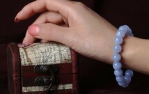 [EasternStar] 海外発送 ブルーレースアゲート 空色縞瑪瑙 Bluelace agate 天然石 玉サイズ14mm 1連売り 長さ約40cm_画像4