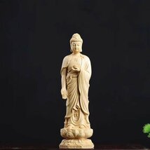 美品☆仏教美術高さ約13ｃｍ 阿弥陀如来三尊立像 ツゲ 観音菩薩 木彫仏像 精密細工_画像5