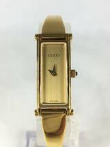 【ジャンク品】★1スタ★ GUCCI グッチ 1500L スクエア バングルウォッチ ゴールド文字盤 GP クォーツ ※動作未確認 レディース 腕時計_画像1