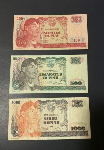 インドネシア　旧紙幣　ルピア　1968年　本物　スディルマン諸郡　美品　3枚