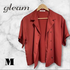 gleam 開襟シャツ ワインレッド Mサイズ ダブル 半袖シャツ 