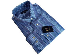 41030-1■Lサイズ■ネイビー系■匠 ＴＡＫＵＭＩ 軽く涼しい しじら織り レギュラーカラーシャツ 長袖 ボタンシャツ