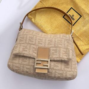 1円 ◎ FENDI フェンディ マンマバケット ハンドバッグ ショルダーバッグ カシミヤ ウール ズッカ柄 FFロゴ シルバー金具 イタリア製