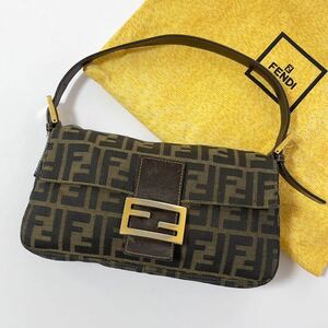 1円 ◎ FENDI フェンディ マンマバケット ハンドバッグ ズッカ柄 ゴールド金具 ワンショルダー 肩掛け ブラウン系 レディース FFロゴ