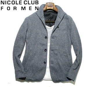 春物▼ ニコル　ラッセル編み　イタリアンカラー　ジャケット　グレー　46　Mサイズ　NICOLE CLUB FOR MEN　衿ワイヤー