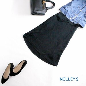 美品 さらり ノーリーズ NOLLEY'S ■ 春 夏 シンプル スーツ ジャージ―シフォン Aライン タイト フレアスカート S 7号 ブラック 黒 無地