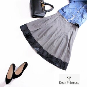 美品 清楚 ディアプリンセス Dear Princess ■ 春 夏 ポリエステル スーツ バイカラー 切替 上品 フレアスカート 40 11号 グレー ブラック